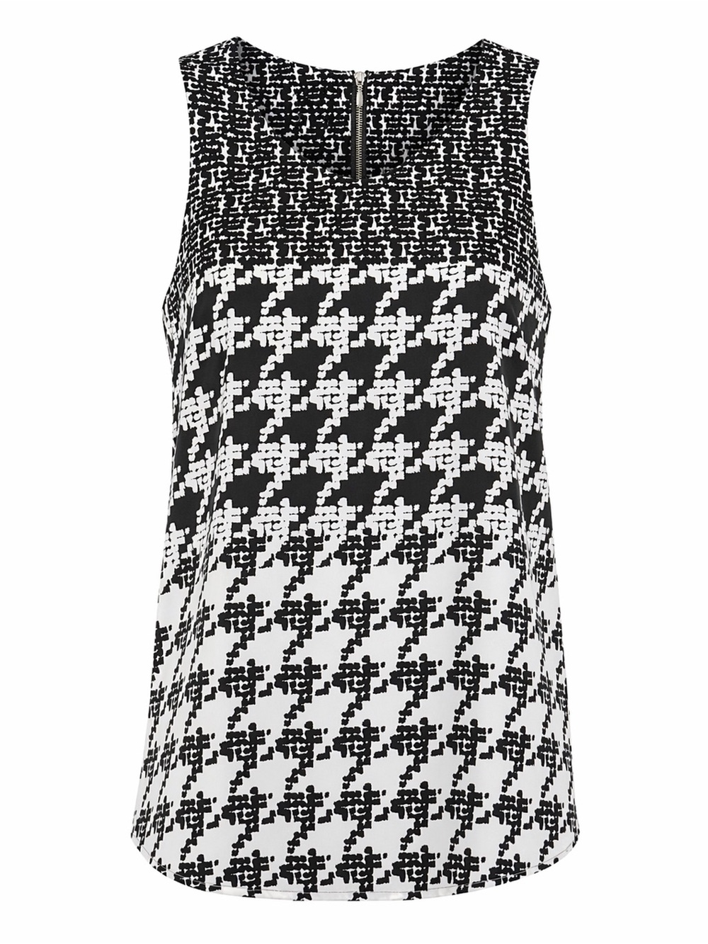 Cabi Black & White Sleeveless Blouse Houndstooth Print Zip Back Top Size XS